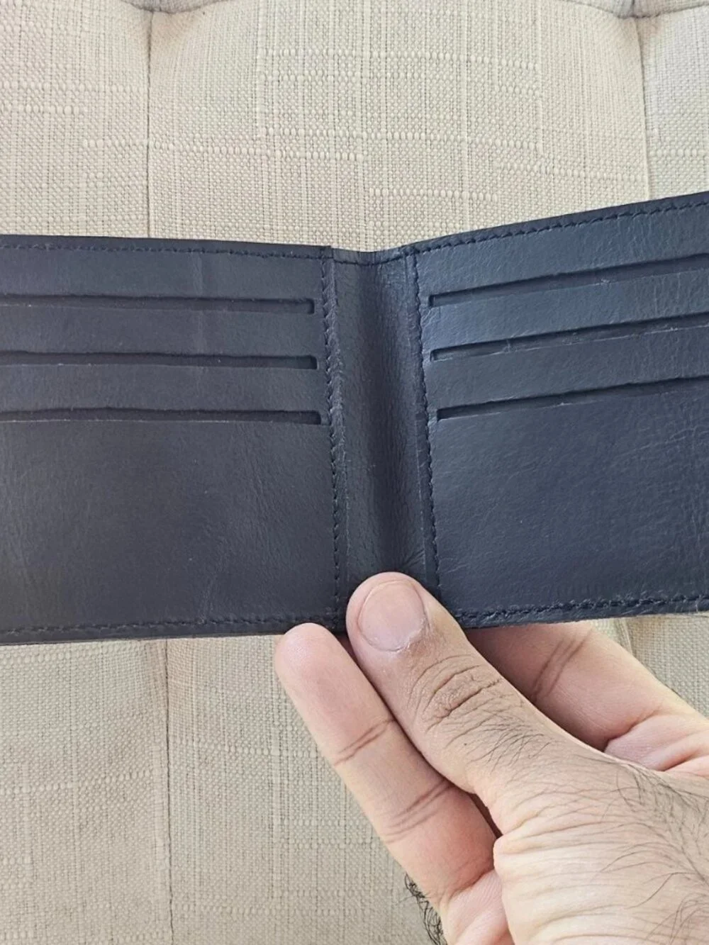 ALL Leather Billfold Handmade Black Genuine Leather Bifold Slimfold Cardholder